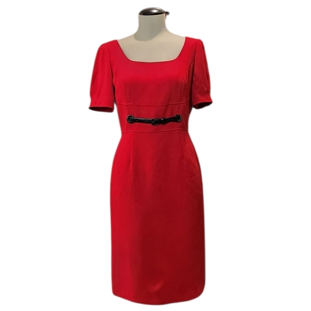 Tahari ASL Red Puff/Pleated Sleeve Sheath Dress